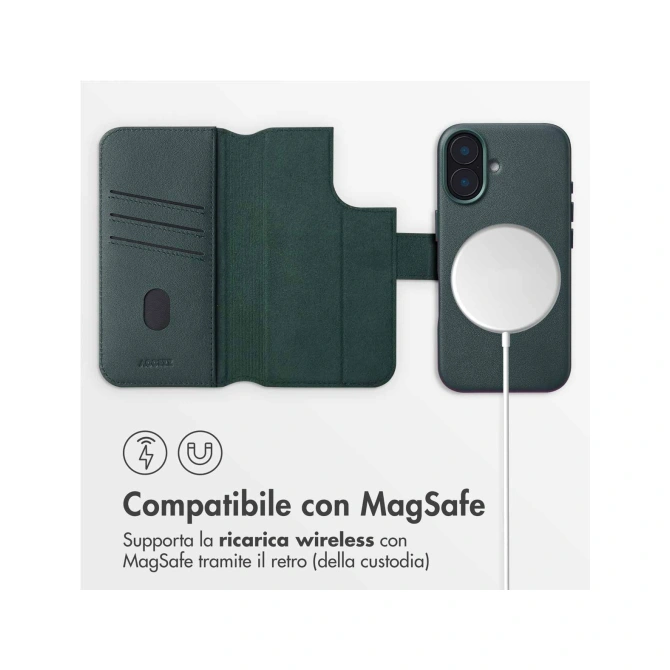 Accezz Leather Bookcase 2-in-1 met MagSafe Apple iPhone 16 - Cedar Green