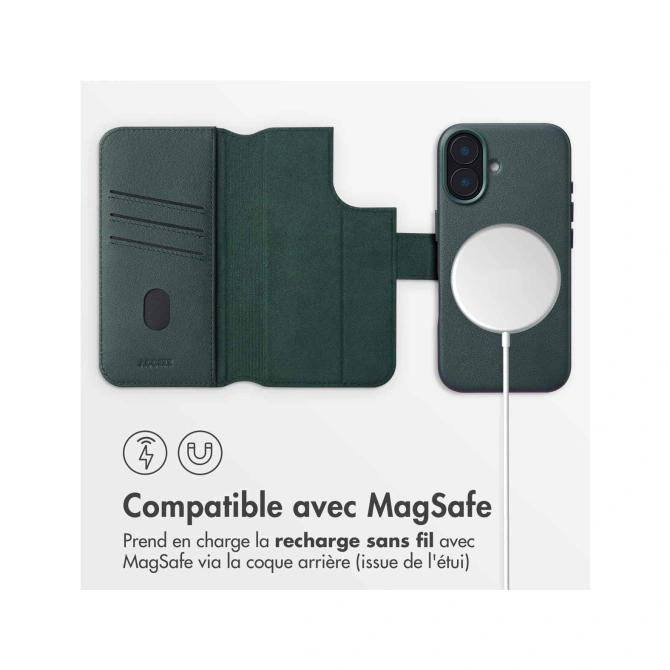 Accezz Leather Bookcase 2-in-1 met MagSafe Apple iPhone 16 - Cedar Green