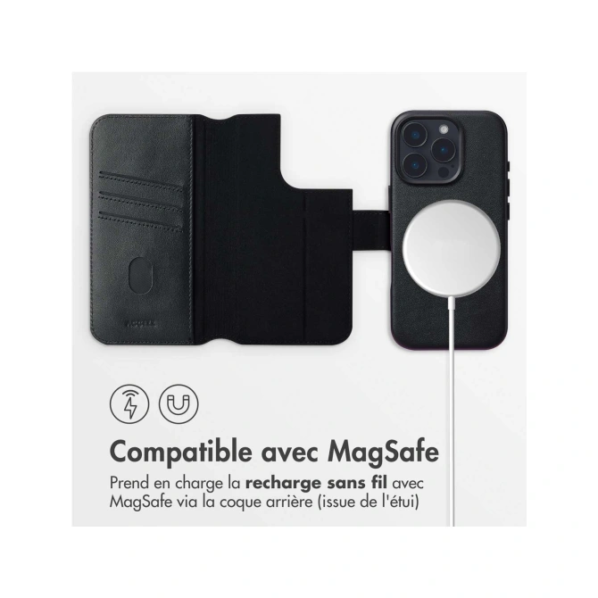 Accezz Leather Bookcase 2-in-1 met MagSafe Apple iPhone 16 Pro - Onyx Black