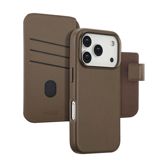 Accezz Leather Bookcase 2-in-1 met MagSafe Apple iPhone 17 Pro - Coffee Brown