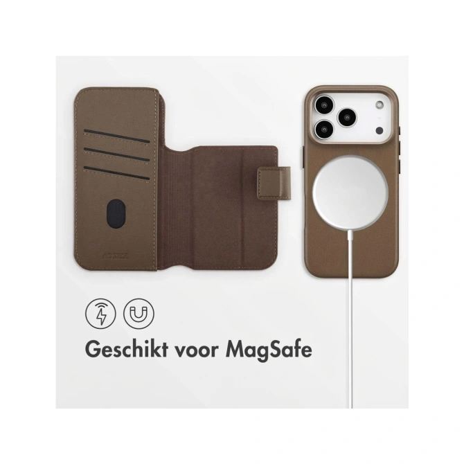 Accezz Leather Bookcase 2-in-1 met MagSafe Apple iPhone 17 Pro - Coffee Brown