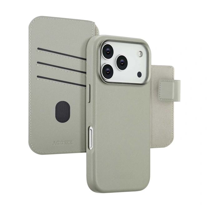 Accezz Leather Bookcase 2-in-1 met MagSafe Apple iPhone 17 Pro - Light Grey