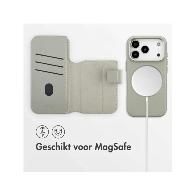 Accezz Leather Bookcase 2-in-1 met MagSafe Apple iPhone 17 Pro - Light Grey