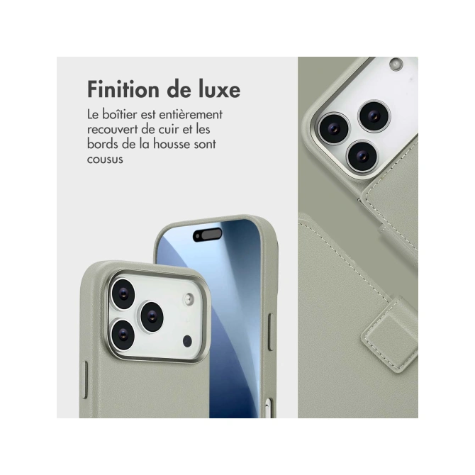 Accezz Leather Bookcase 2-in-1 met MagSafe Apple iPhone 17 Pro - Light Grey
