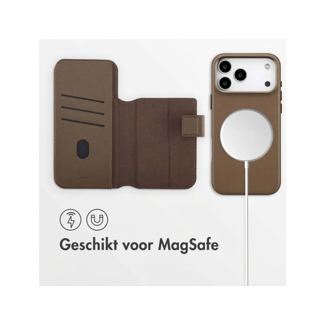 Accezz Leather Bookcase 2-in-1 met MagSafe Apple iPhone 17 Pro Max - Coffee Brown