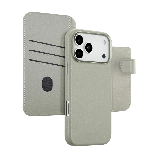Accezz Leather Bookcase 2-in-1 met MagSafe Apple iPhone 17 Pro Max - Light Grey