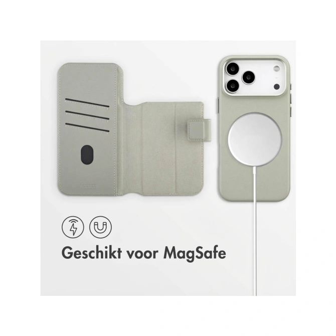 Accezz Leather Bookcase 2-in-1 met MagSafe Apple iPhone 17 Pro Max - Light Grey