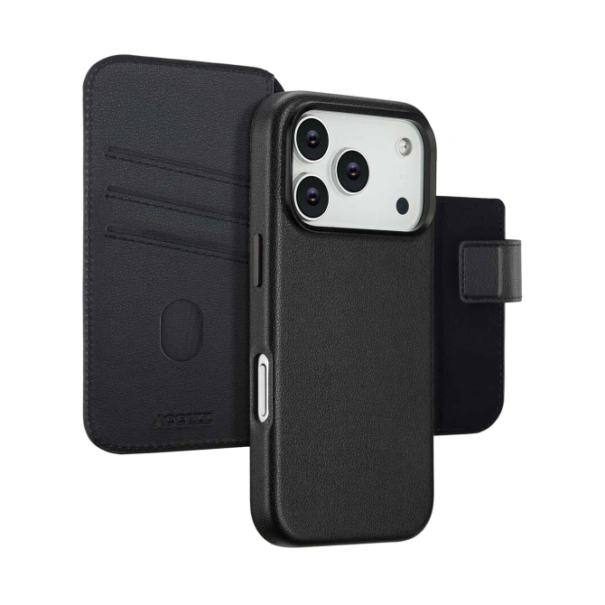 Accezz Leather Bookcase 2-in-1 met MagSafe Apple iPhone 17 Pro - Onyx Black