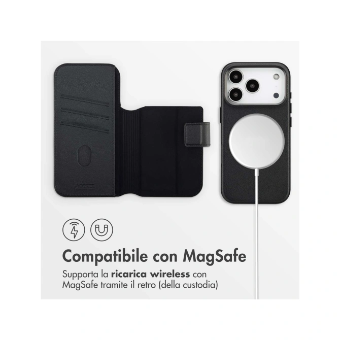 Accezz Leather Bookcase 2-in-1 met MagSafe Apple iPhone 17 Pro - Onyx Black