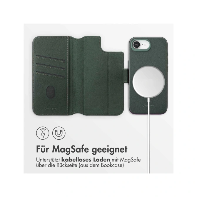 Accezz Leather Bookcase 2-in-1 met MagSafe Apple iPhone 17e / 16e - Cedar Green