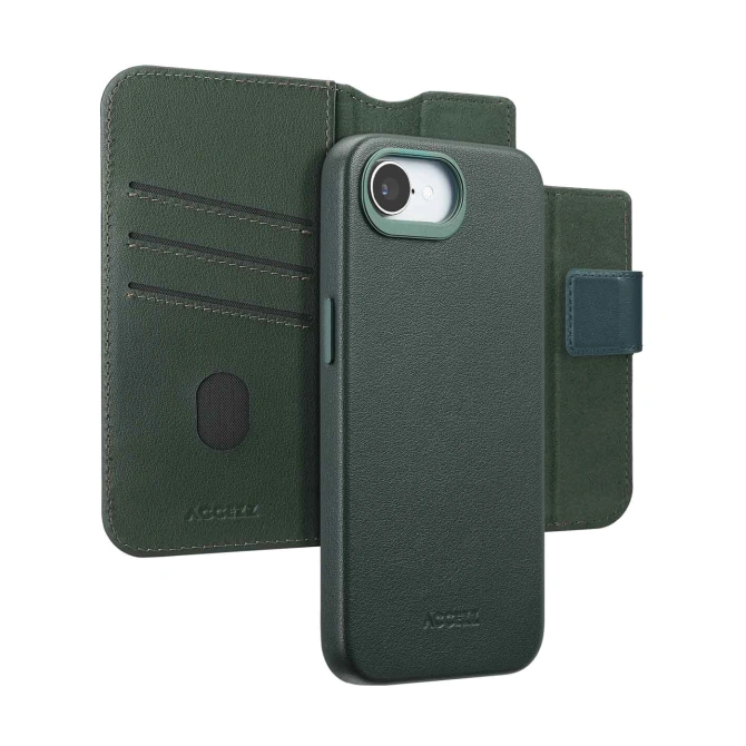 Accezz Leather Bookcase 2-in-1 met MagSafe Apple iPhone 17e / 16e - Cedar Green