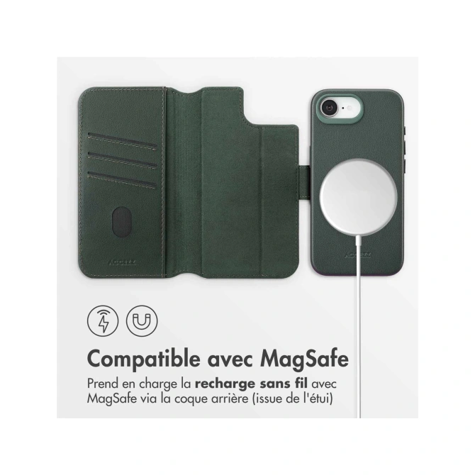 Accezz Leather Bookcase 2-in-1 met MagSafe Apple iPhone 17e / 16e - Cedar Green