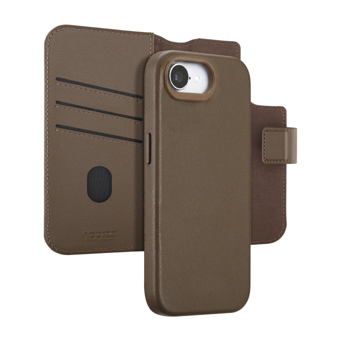 Accezz Leather Bookcase 2-in-1 met MagSafe Apple iPhone 17e / 16e - Coffee Brown