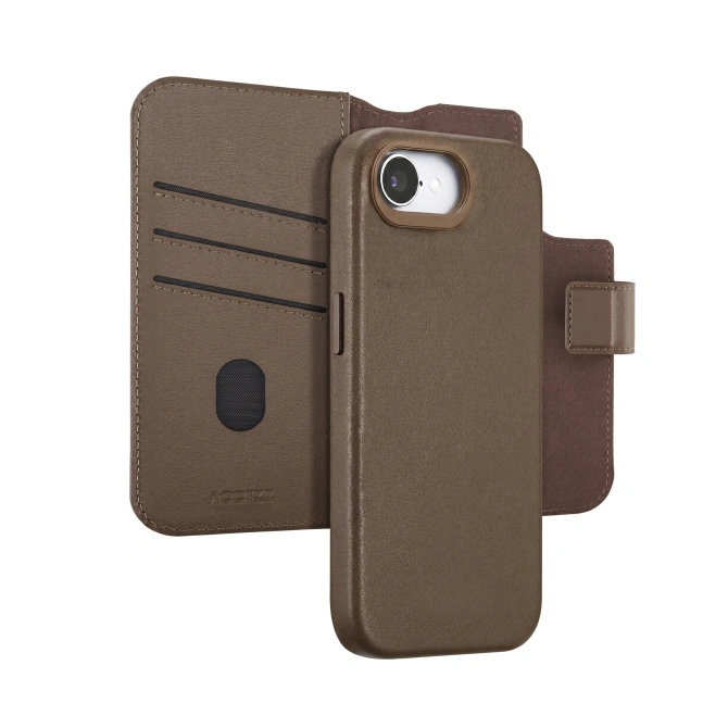 Accezz Leather Bookcase 2-in-1 met MagSafe Apple iPhone 17e / 16e - Coffee Brown