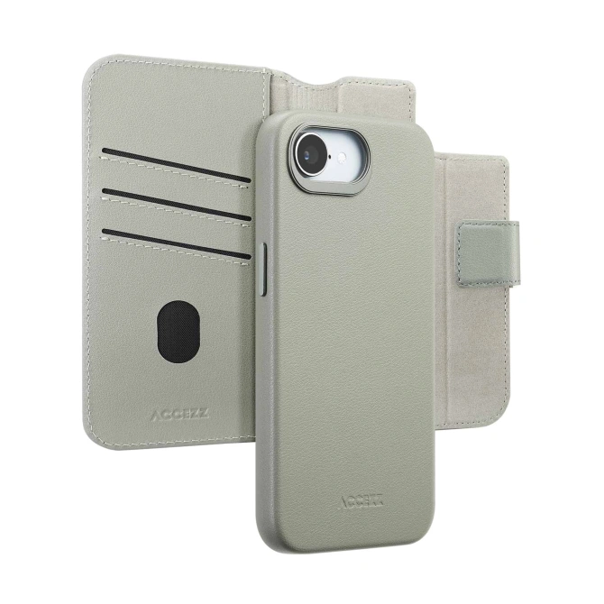 Accezz Leather Bookcase 2-in-1 met MagSafe Apple iPhone 17e / 16e - Light Grey