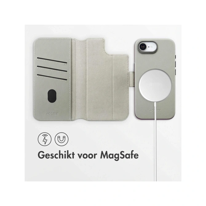 Accezz Leather Bookcase 2-in-1 met MagSafe Apple iPhone 17e / 16e - Light Grey