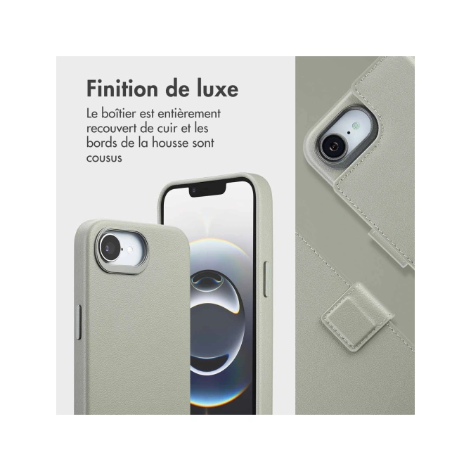 Accezz Leather Bookcase 2-in-1 met MagSafe Apple iPhone 17e / 16e - Light Grey