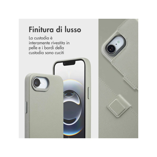 Accezz Leather Bookcase 2-in-1 met MagSafe Apple iPhone 17e / 16e - Light Grey