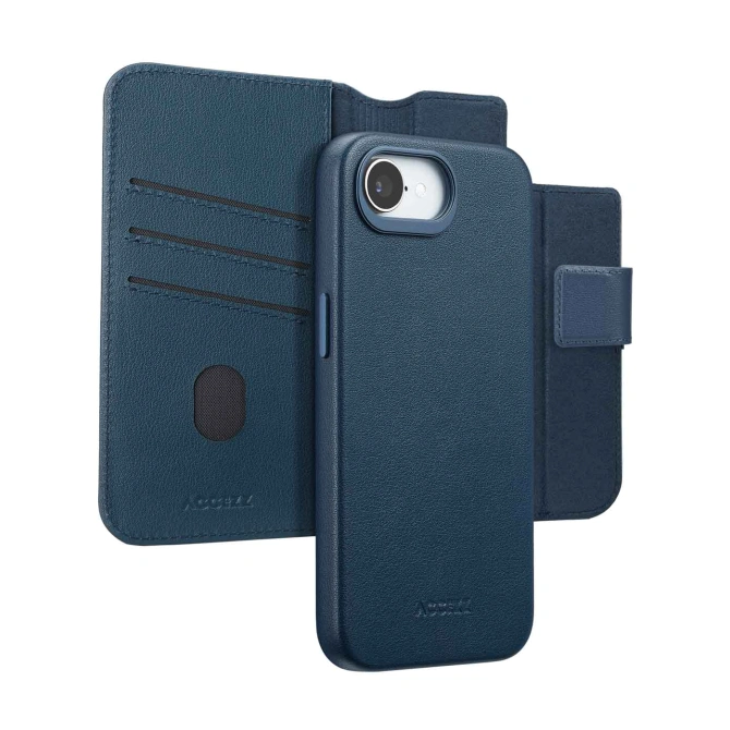 Accezz Leather Bookcase 2-in-1 met MagSafe Apple iPhone 17e / 16e - Nightfall Blue