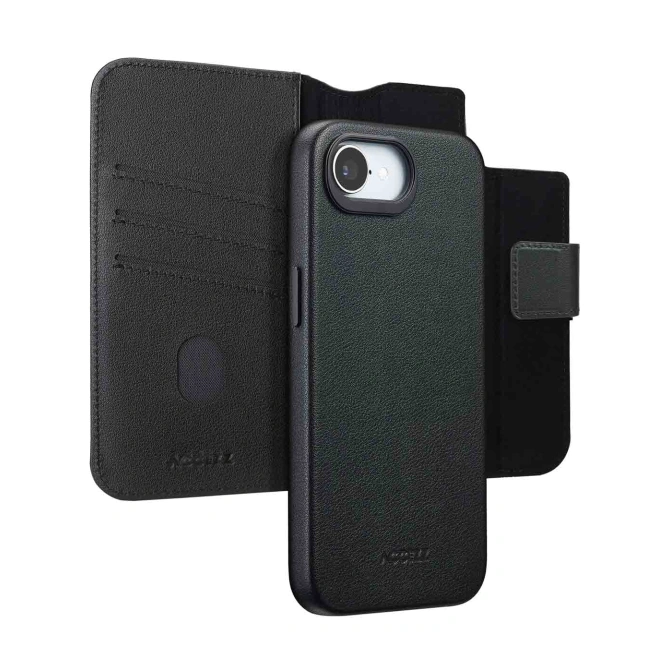 Accezz Leather Bookcase 2-in-1 met MagSafe Apple iPhone 17e / 16e - Onyx Black