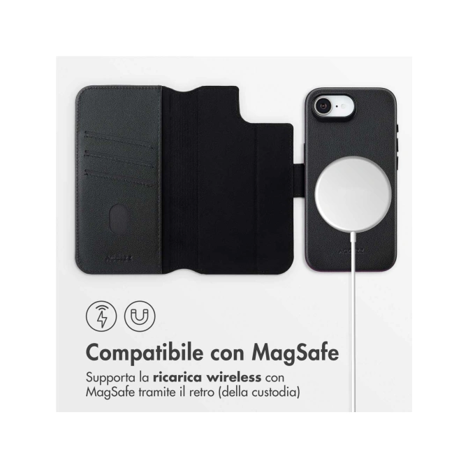 Accezz Leather Bookcase 2-in-1 met MagSafe Apple iPhone 17e / 16e - Onyx Black
