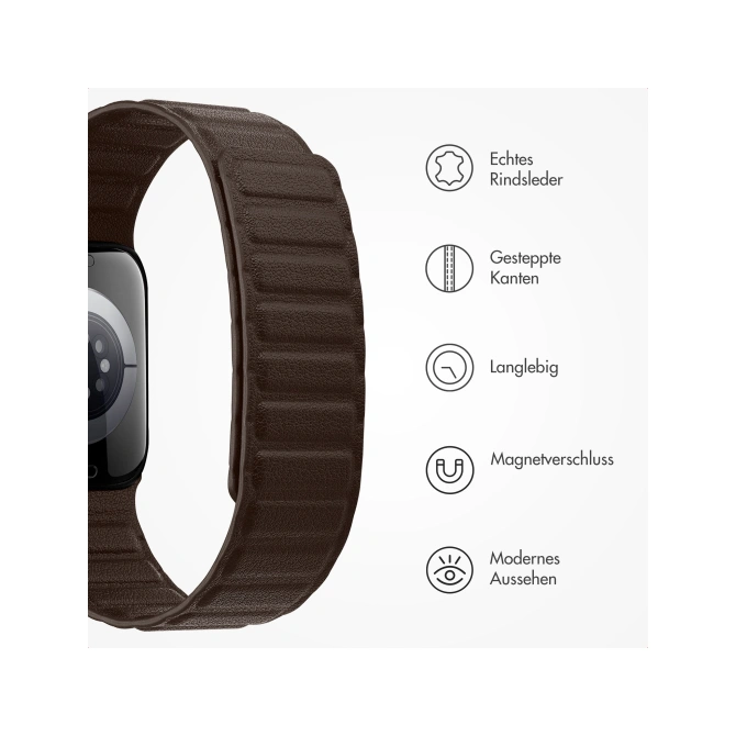 Accezz Magnetisch echt lederen bandje Apple Watch | 44/45/46/49 mm - Chocolate Brown