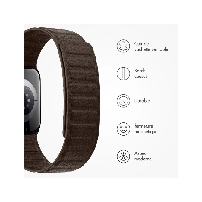 Accezz Magnetisch echt lederen bandje Apple Watch | 44/45/46/49 mm - Chocolate Brown
