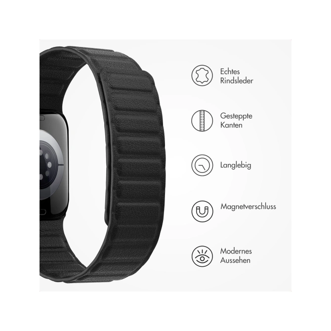 Accezz Magnetisch echt lederen bandje Apple Watch | 44/45/46/49 mm - Zwart