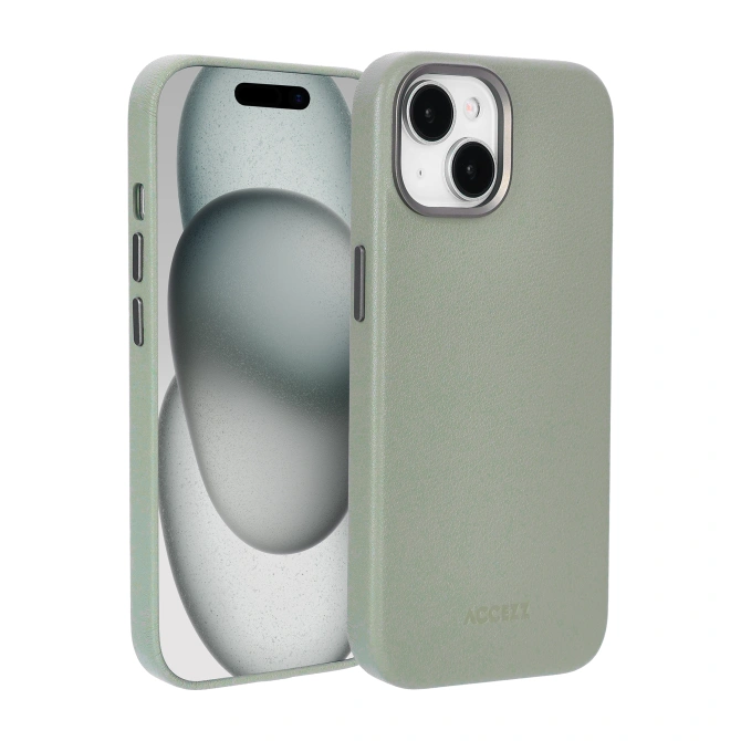 Accezz MagSafe Leather Backcover Apple iPhone 15 - Light Grey