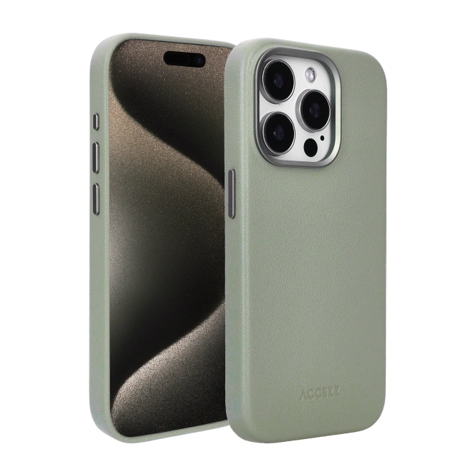 Accezz MagSafe Leather Backcover Apple iPhone 15 Pro - Light Grey