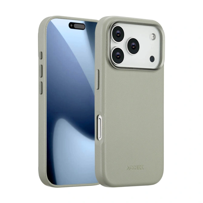 Accezz MagSafe Leather Backcover Apple iPhone 17 Pro - Light Grey