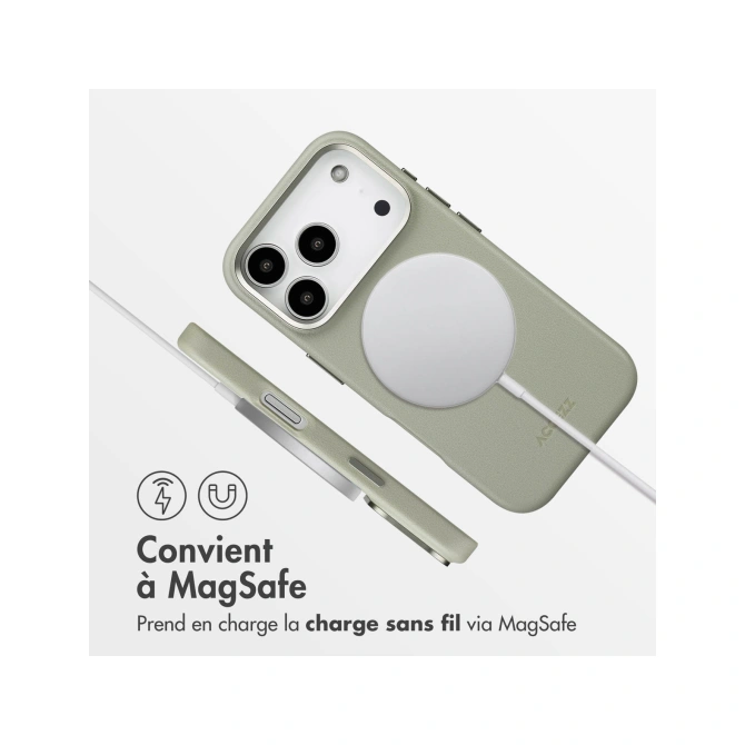 Accezz MagSafe Leather Backcover Apple iPhone 17 Pro - Light Grey