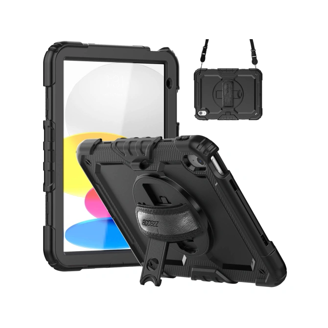 Accezz Rugged Backcover met schouderstrap Apple iPad 11 (2025) 11 inch A16 / iPad 10 (2022) 10.9 inch - Zwart