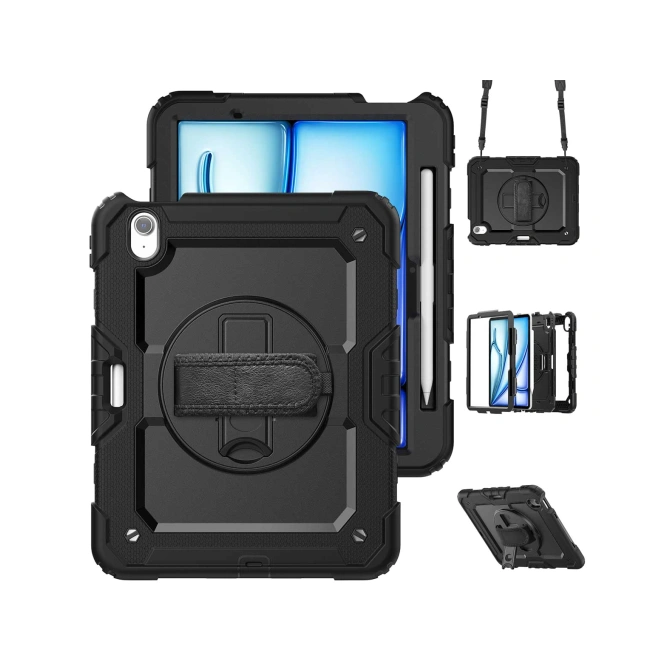 Accezz Rugged Backcover met schouderstrap Apple iPad Air 11 inch (2026) M4 / (2025) M3 / (2024) M2 - Zwart