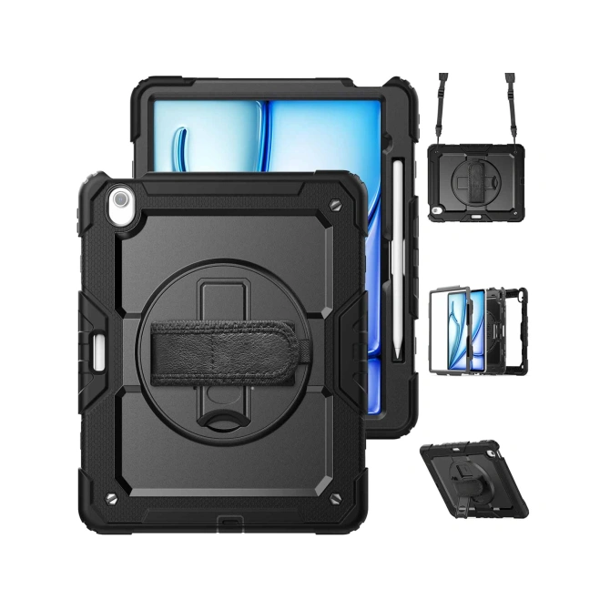 Accezz Rugged Backcover met schouderstrap Apple iPad Air 13 inch (2026) M4 / (2025) M3 / (2024) M2 - Zwart