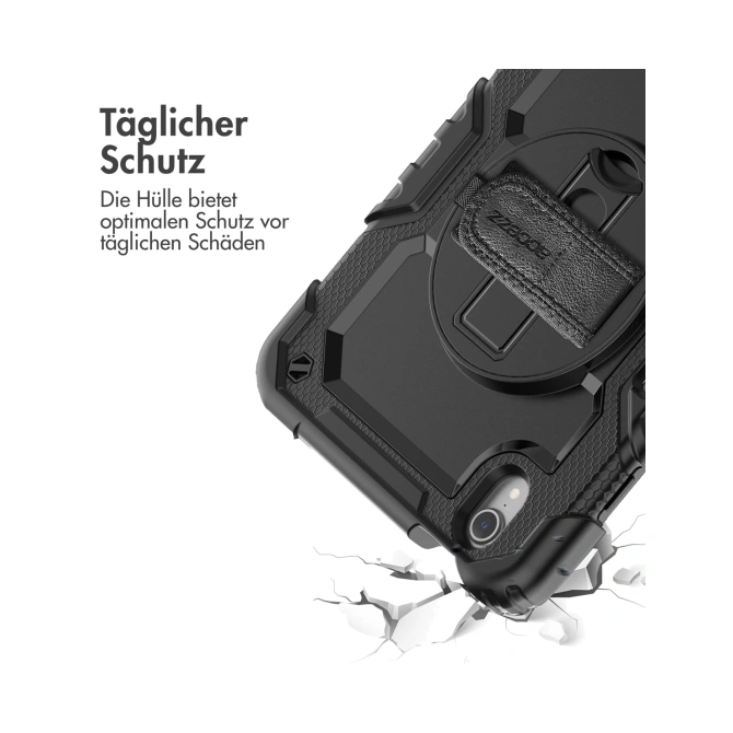 Accezz Rugged Backcover met schouderstrap Apple iPad Mini 7 (2024) / iPad Mini 6 (2021) - Zwart