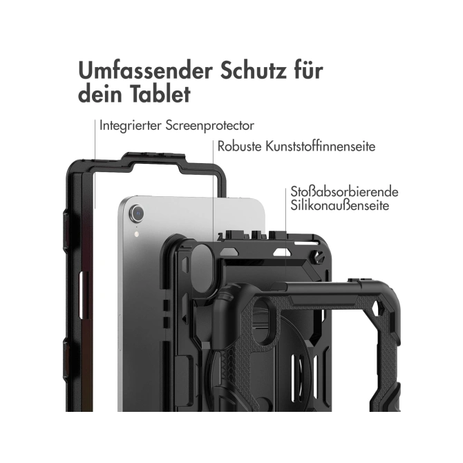 Accezz Rugged Backcover met schouderstrap Apple iPad Mini 7 (2024) / iPad Mini 6 (2021) - Zwart