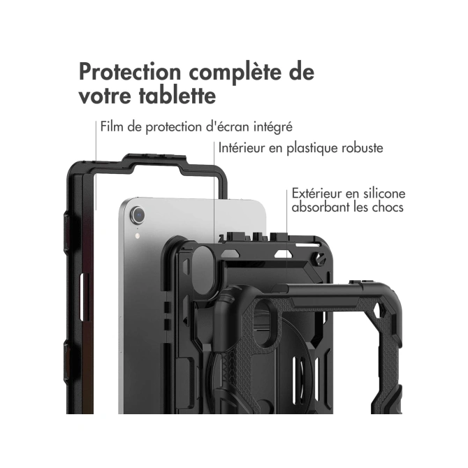 Accezz Rugged Backcover met schouderstrap Apple iPad Mini 7 (2024) / iPad Mini 6 (2021) - Zwart