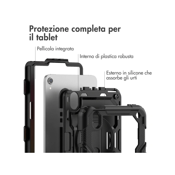 Accezz Rugged Backcover met schouderstrap Apple iPad Mini 7 (2024) / iPad Mini 6 (2021) - Zwart