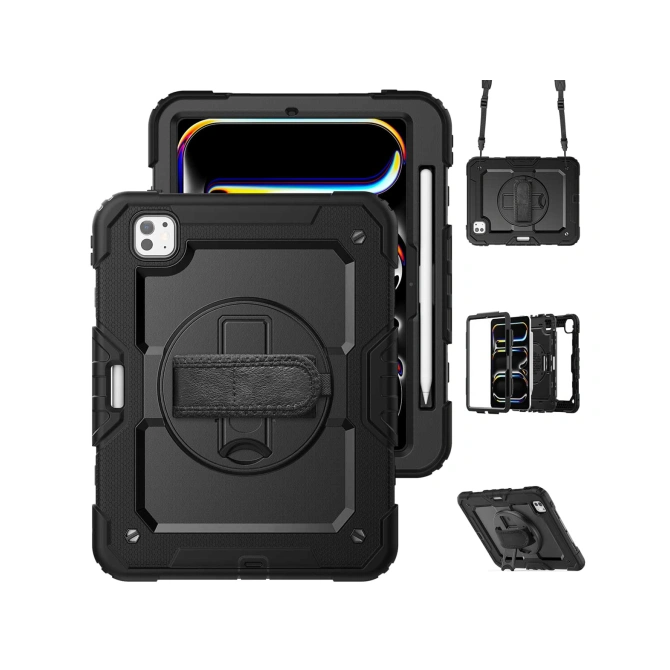 Accezz Rugged Backcover met schouderstrap Apple iPad Pro 11 (2025) M5 / (2024) M4 - Zwart