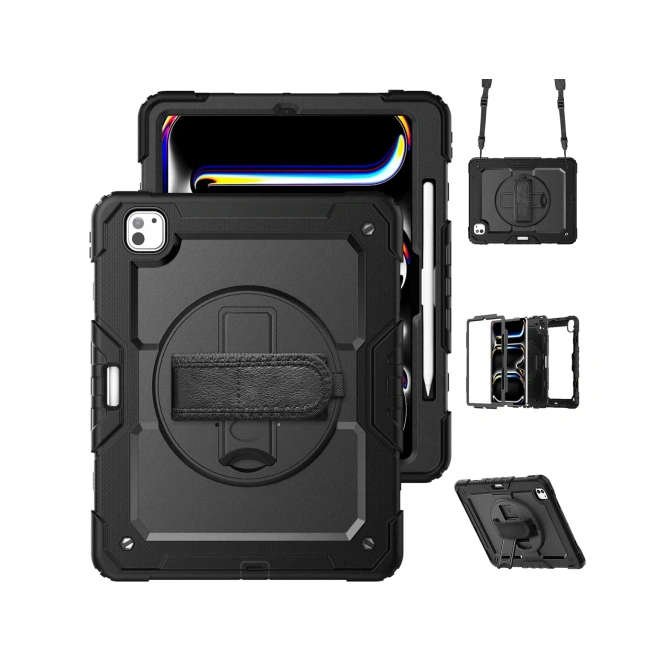 Accezz Rugged Backcover met schouderstrap Apple iPad Pro 13 (2025) M5 / (2024) M4 - Zwart