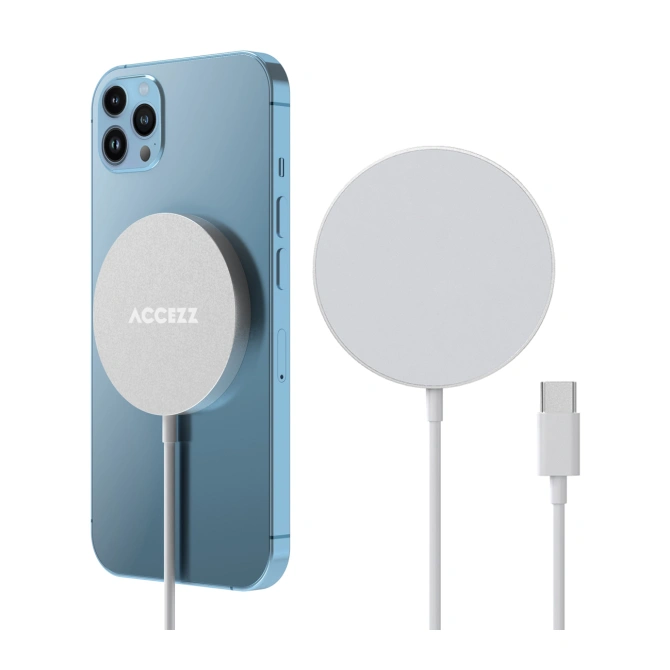 Accezz Wireless Charger USB-C - MagSafe en Qi2 Draadloze Oplader - 1 meter - Wit
