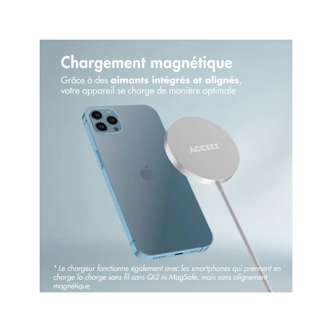 Accezz Wireless Charger USB-C - MagSafe en Qi2 Draadloze Oplader - 1 meter - Wit