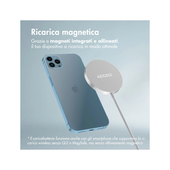 Accezz Wireless Charger USB-C - MagSafe en Qi2 Draadloze Oplader - 1 meter - Wit