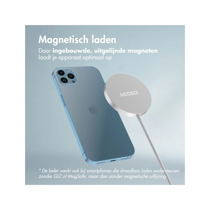 Accezz Wireless Charger USB-C - MagSafe en Qi2 Draadloze Oplader - 1 meter - Wit