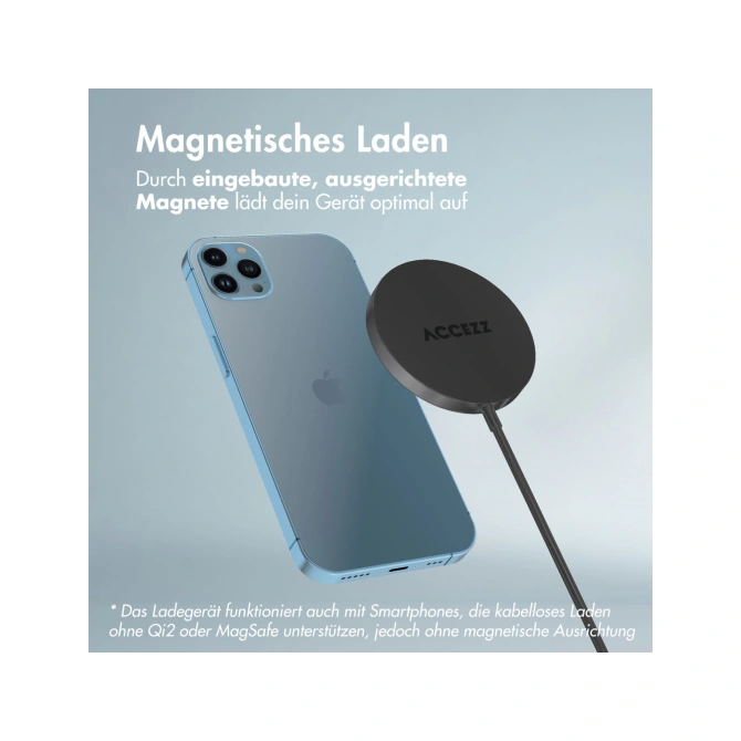 Accezz Wireless Charger USB-C - MagSafe en Qi2 Draadloze Oplader - 1 meter - Zwart