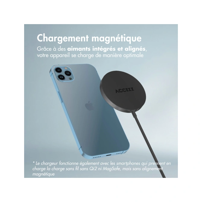 Accezz Wireless Charger USB-C - MagSafe en Qi2 Draadloze Oplader - 1 meter - Zwart