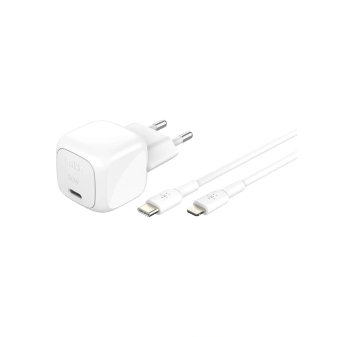 Belkin BoostCharge Compacte USB-C oplader 30W met USB-C naar Lightning kabel - 1 meter - Wit