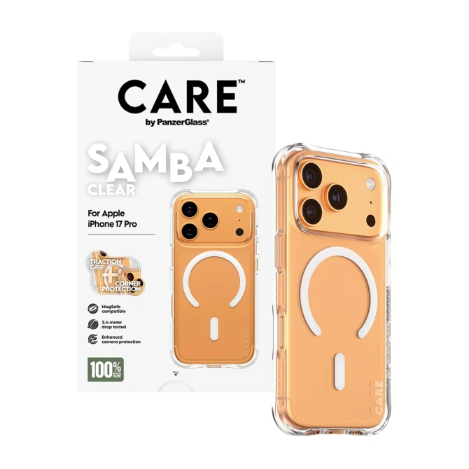 CARE by PanzerGlass Fashionable Case Samba met MagSafe Apple iPhone 17 Pro - Clear / White