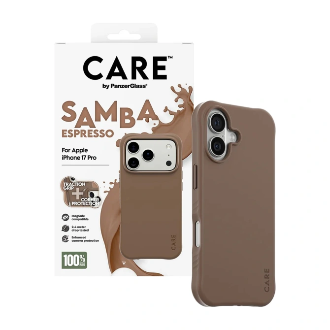 CARE by PanzerGlass Fashionable Case Samba met MagSafe Apple iPhone 17 Pro - Espresso Brown